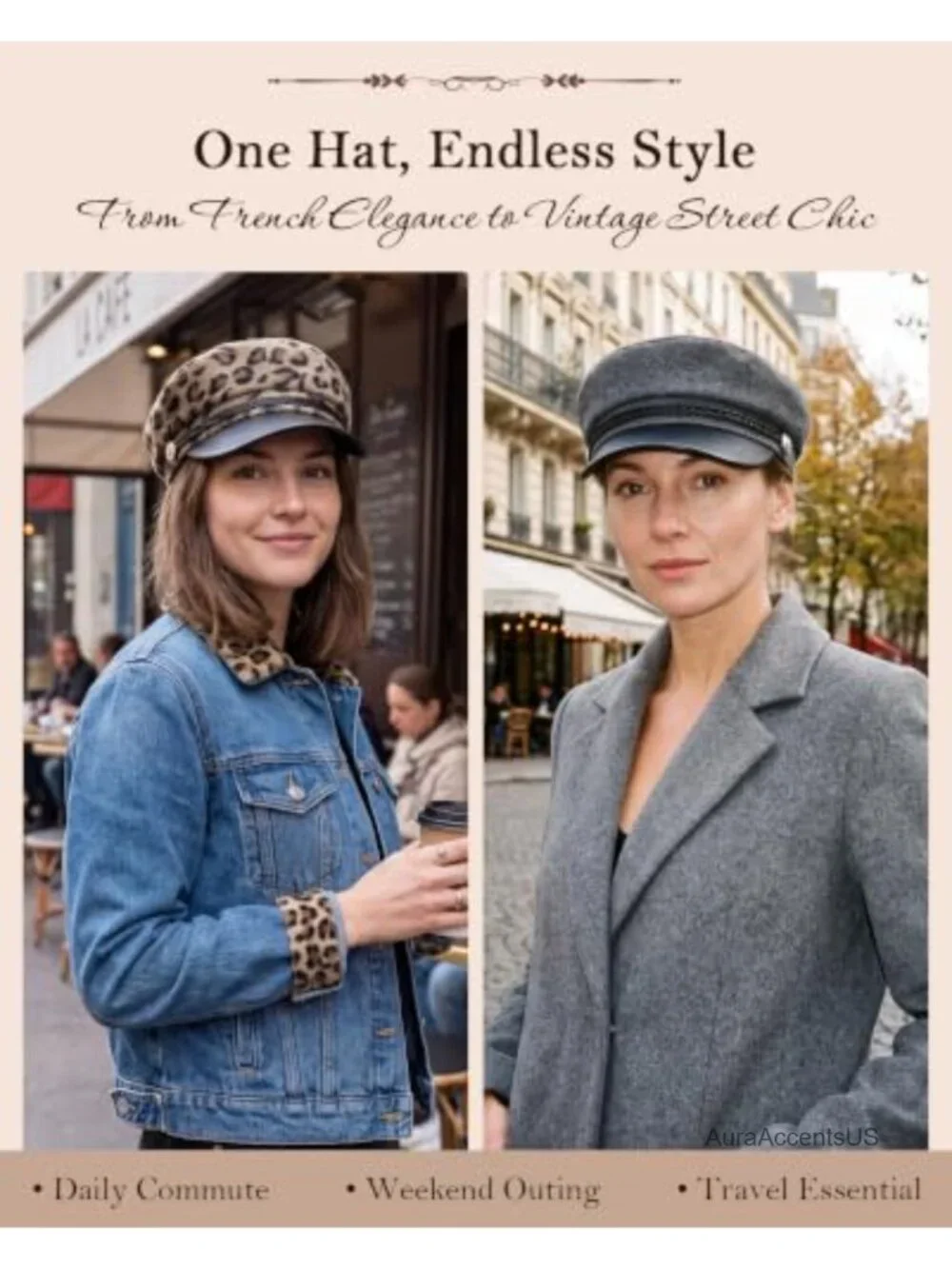 Vintage Newsboy Cap Structured PU Leather Visor Newsboy Hat